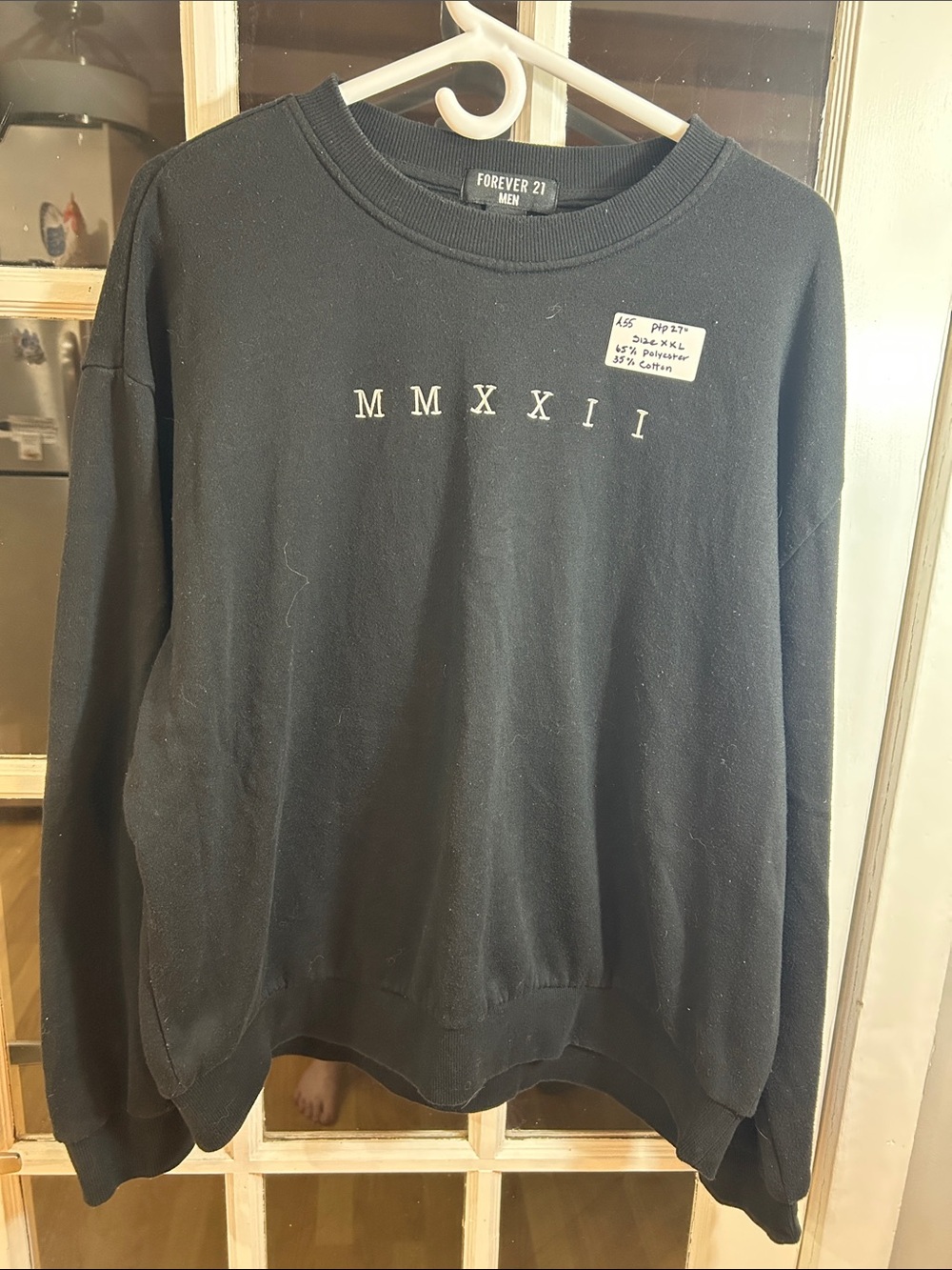A55.    Forever 21 Men Black MMXXII Crewneck Sweatshirt - Minimal Roman Numeral